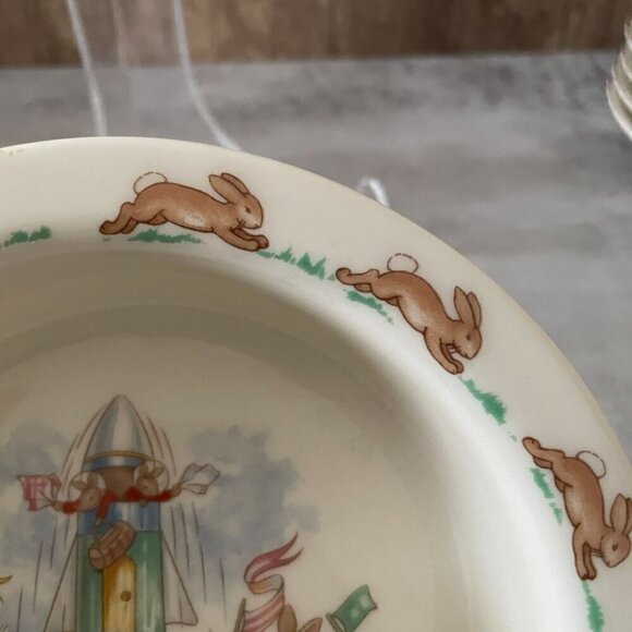 Royal Doulton Bunnykins Blast Off Rocket Launch Child's Vintage Cereal Bowl 6.5" - Picture 5 of 6